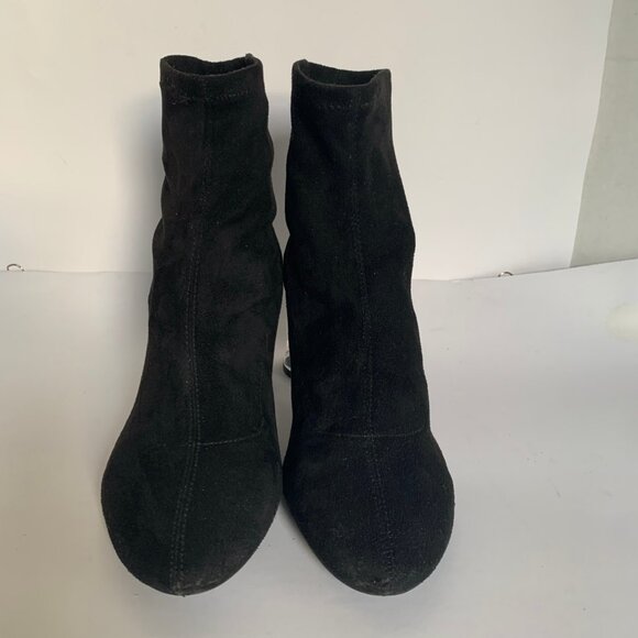 Zara Black Faux Suede Stretch Sock Boot with clear acrylic block heel - Size 40 - Picture 6 of 12